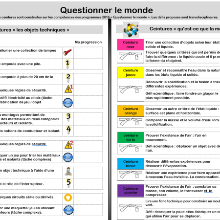 Ceintures de Compétences cycle 2 : Questionner le monde